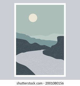 ilustración vectores montañas de río pared lunar diseño de afiche 1