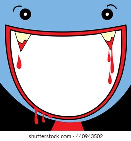 Illustration vector mouth of cute vampire with blood drop for halloween holiday.Blank for your text or message.