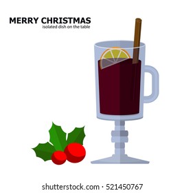 Illustration vector of mulled wine with cinnamon sticks and lemon on Christmas theme.  