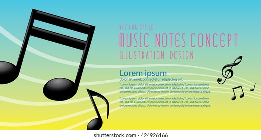 Illustration vector of Music notes and Treble Clef on colorful background banner template layout design presentation graphics icon symbol abstract on green yellow.  