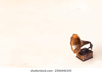 Vector de ilustración de un fondo musical y elegante antiguo con un gramófono