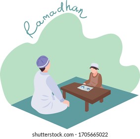 Illustration vector, My Children reading a book with me