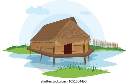illustration vector of a native house on a white background, native indigenous Cunas, Colombia,