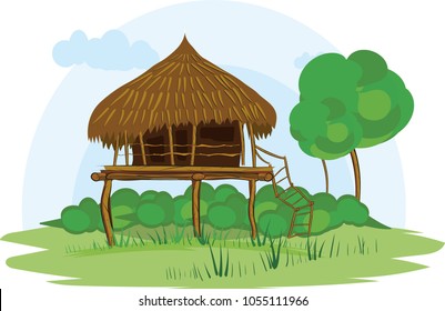 illustration vector of a native house on a white background, native indigenous Guahibos, Colombia