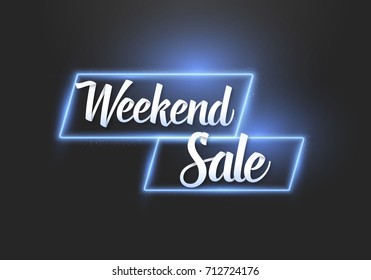 Illustration of Vector Neon Banner. Realistic Vector Weekend Sale Neon Banner with Ink Spray Effect