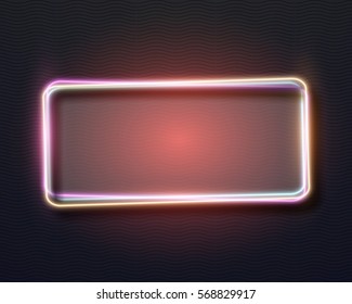 Illustration of Vector Neon Frame Icon. Glowing Neon Sign Template. Realistic Vintage Bar Advertising Frame