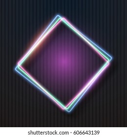 Illustration of Vector Neon Frame Icon. Glowing Neon Sign Template. Realistic Vintage Bar Advertising Frame