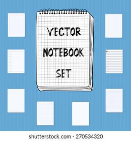 Illustration of Vector Notebook Notepad Set. Include realistic, hand drawn, music, calendar etc