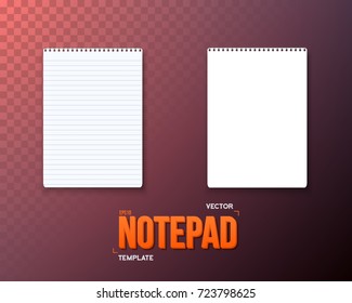 Illustration of Vector Notepad Template. Realistic Vector Blank Notepad TextBook