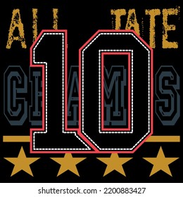 Illustration vector number 10 with text champs, college style with patch.
