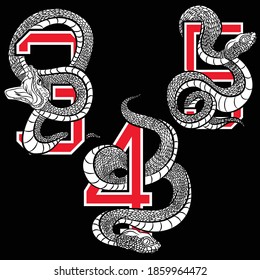 Illustration vector numbers with snake in style tattoo with background