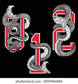 Illustration vector numbers with snake in style tattoo with background