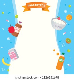 Illustration vector of nutrient-rich food for probiotics design with body shape on blue background.
