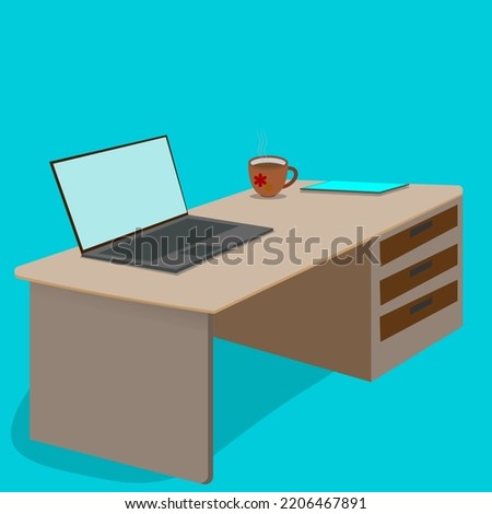 Illustration Vector Office Laptop Business Computer Coffee Technology Desk Background Keyboard Desktop Area Workplace Design Modern
