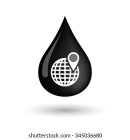 Illustration of a vector oil drop icon with a world globe