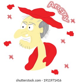 Illustration Vektorgrafik alter Mann wütend auf alle Rot