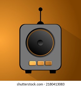Un vector de ilustración del minitaltavoz antiguo con fondo de gradiente naranja, diseño plano 