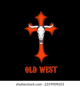 illustration vector of old west, bull skull and cross sign perfect for print, etc