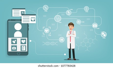 illustration vector, Online mobile healthcare provider.