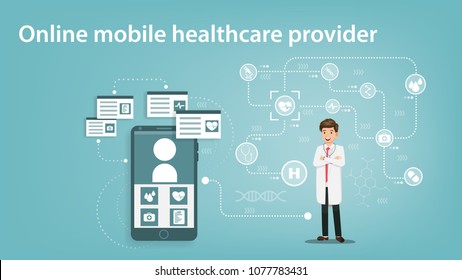 Illustration Vector, Online Mobile Healthcare Provider.