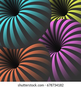 Illustration of Vector Optical Illusion. Spiral Tunnel Hole Effect. Striped 3D Motion Lines