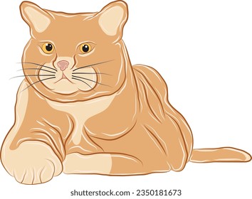 Illustration or vector of an orange cat showing a sleeping posture and looking sideways.