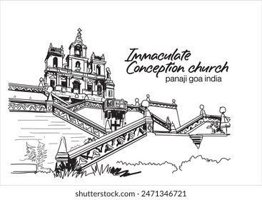 Illustration Vektorgrafik Muttergottes von der Unbefleckten Empfängnis Kirche in Goa.