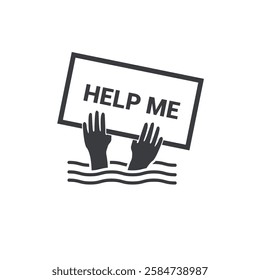 Illustration vector of an outline design asking for help for a drowning person.