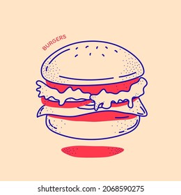 illustration Vector outline Hamburger  Burger.