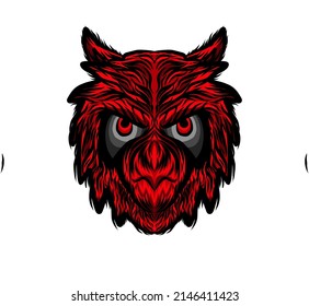 Illustration vector owl head design, red and black colour for your design