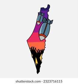 illustration vector of palestine map with bomb perfect for poster,freedom campaign,etc