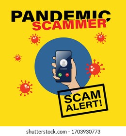 Illustration Vector: Pandemic Scammer. Fraud And Scam Alert On Covid-19