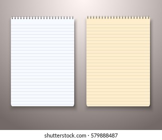 Illustration of Vector Paper Notebook with White and Yellow Sheets. Realistic Vector Notepad Set. Office Equipment, School Supply