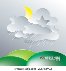 illustration vector of paper rainy cloud  background