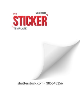 Illustration of Vector Paper Sticker. Realistic Vector EPS10 Bended Page White Sticker . Office Equipment Paper Bookmark Curl Sticker
