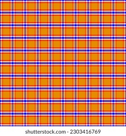 Illustration. Vector. Pattern of beautiful multi colored checkered, plaid. red, white and blue on a orange background.  for backgrounds and projects, textiles, prints and more.