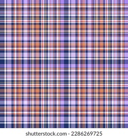 Illustration. Vector. Pattern of beautiful multicolored checkered, plaid. Blue, white, purple, orange and red. for backgrounds and projects, textiles, prints and more.