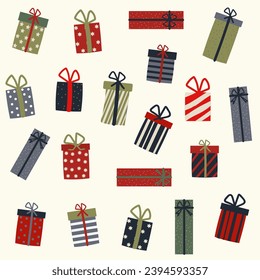 illustration, vector, Pattern, christmas gifts background for printing.