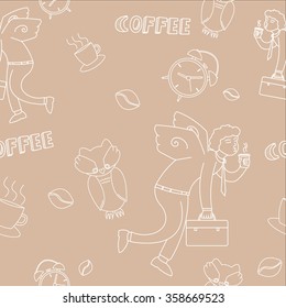 Illustration vector pattern, coffee time, office worker drinks coffee