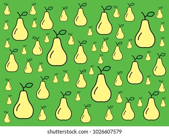 Illustration vector pattern wallpaper pear fruit with a green background