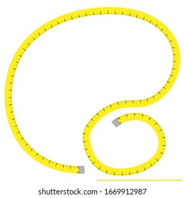 Illustration, vector pattern - yellow tailor meter, centimeter - isolate on a white background. Hobbies, sewing, hobbies, accessories