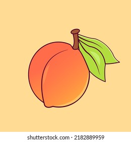 Illustration von Vektorpfirsich mit grünem Blatt. Realistischer Pfirsich mit reinem grünem Blatt