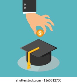 Illustration vector of people saving education investment with coins in a graduation hat