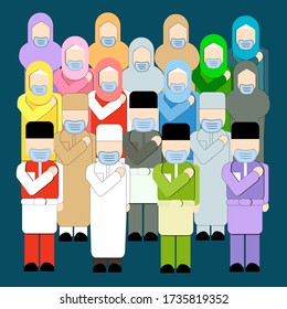 illustration vector : People wearing Malay Traditional Costume during Hari Raya Aidilfitri celebration on Covid 19 Pandemic.
