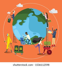Illustration of vector the peopled making protect earth