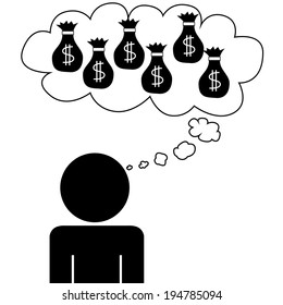 Illustration (vector) of a person that is dreaming at money.