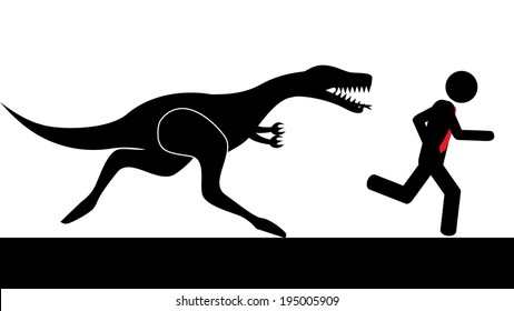 Illustration (vector) of a person that is running from a dinosaur.