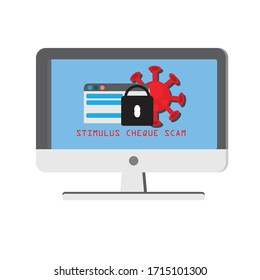 Illustration Vector: Phishing Scam Fraud During Covid 19 Pandemic. Stimulus Package Scam By Hackers. 