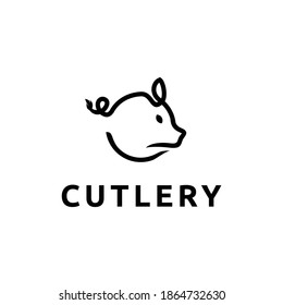 Illustration Vector pig silhouette logos, emblems, badges, labels template design element.