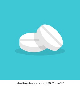 illustration vector of pill or tablet with flat design style.The illustration have white color, shadow and blue background.Good for poster,infographic and animation element in hospital or pharmacy.